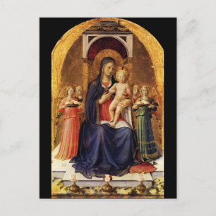 VIRGIN WITH CHILD AND ANGELS , parchment Postcard