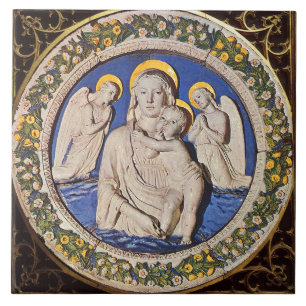 VIRGIN WITH CHILD AND ANGELS  Round  Tile