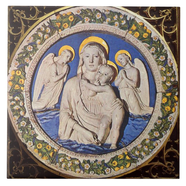 VIRGIN WITH CHILD AND ANGELS  Round  Tile (Front)
