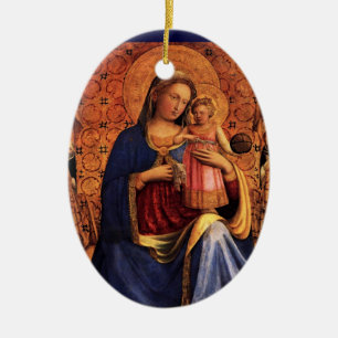VIRGIN WITH CHILD AND SAINTS ,Blue Sapphire Gem Ceramic Ornament