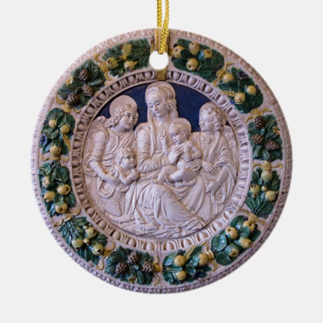 VIRGIN WITH CHILD AND SAINTS Round Blue Sapphire Ceramic Ornament (Front)
