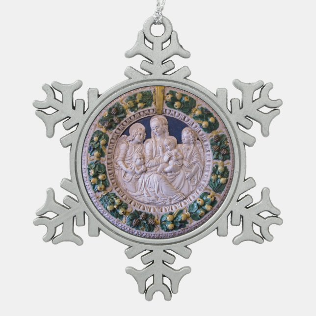 VIRGIN WITH CHILD AND SAINTS Round Snowflake Pewter Christmas Ornament (Front)