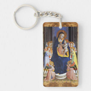 VIRGIN WITH CHILD ,ANGELS  AND SAINTS ,blue black Keychain