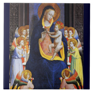 VIRGIN WITH CHILD ANGELS AND SAINTS Christmas Tile