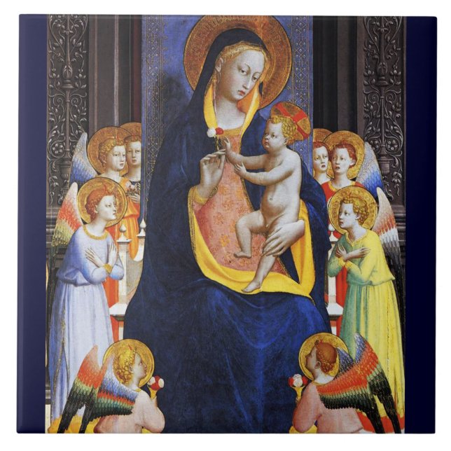 VIRGIN WITH CHILD ANGELS AND SAINTS Christmas Tile (Front)