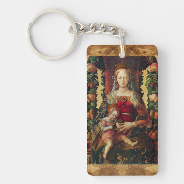 VIRGIN WITH CHILD ,Ave Maria Prayer Parchment Keychain (Front)