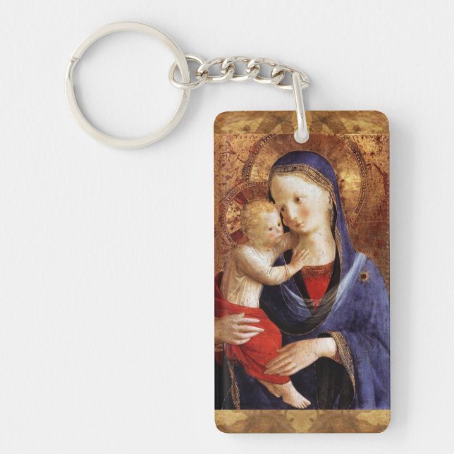 VIRGIN WITH CHILD ,Ave Maria Prayer Parchment Keychain (Front)