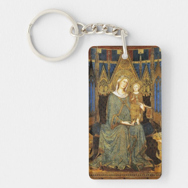 VIRGIN WITH CHILD ,Ave Maria Prayer Parchment Keychain (Front)