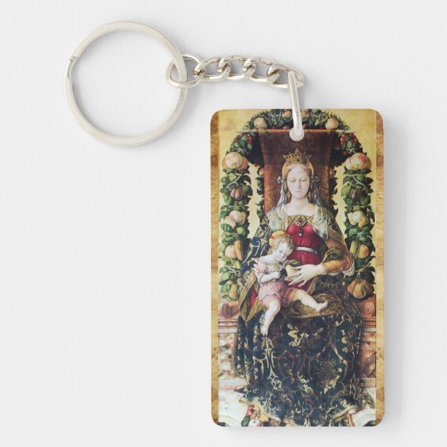 VIRGIN WITH CHILD ,Ave Maria Prayer Parchment Keychain (Front)