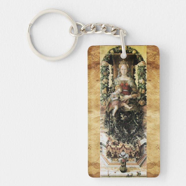 VIRGIN WITH CHILD ,Ave Maria Prayer Parchment Keychain (Front)