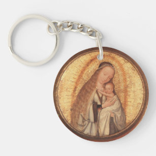 VIRGIN WITH CHILD Ave Maria Prayer Parchment Keychain