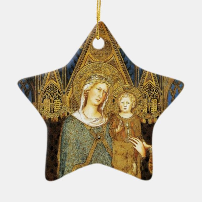 VIRGIN WITH CHILD  ,Blue Sapphire Ceramic Ornament (Front)