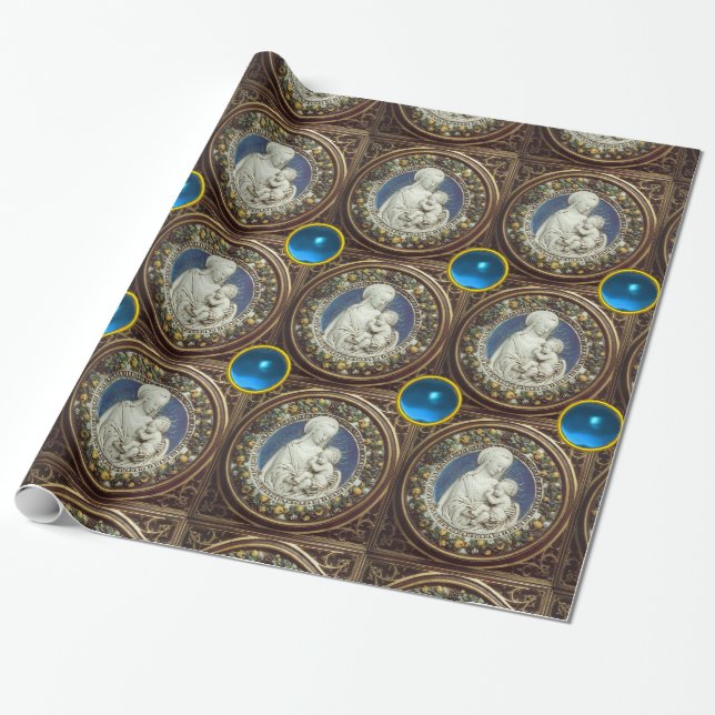 VIRGIN WITH CHILD ,Blue Sapphire Gemstones Wrapping Paper (Unrolled)