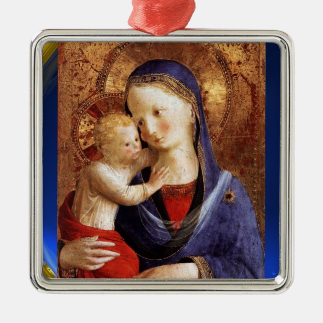 VIRGIN WITH CHILD  ,Blue Sapphire Metal Ornament (Front)