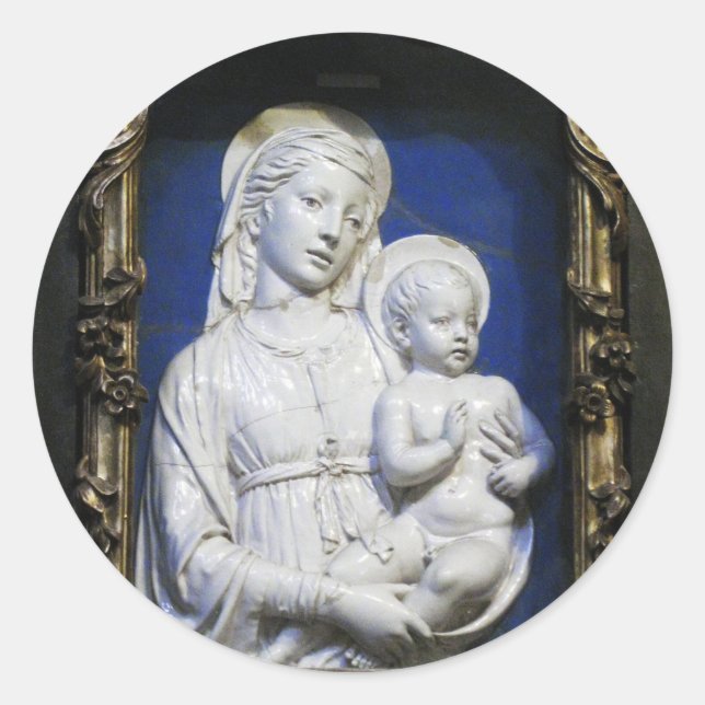 VIRGIN WITH CHILD ,Blue White Christmas Classic Round Sticker (Front)