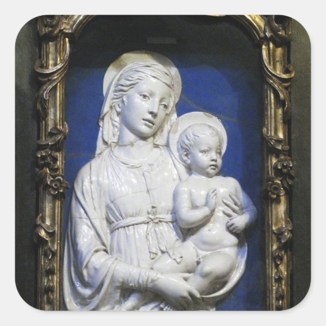 VIRGIN WITH CHILD ,Blue White Christmas Square Sticker (Front)