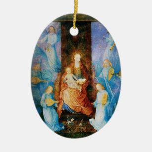 VIRGIN WITH CHILD -CONCERT OF ANGELS,Blue Sapphire Ceramic Ornament
