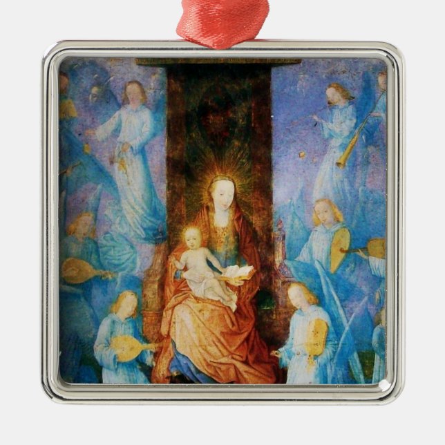 VIRGIN WITH CHILD -CONCERT OF ANGELS,Blue Sapphire Metal Ornament (Front)