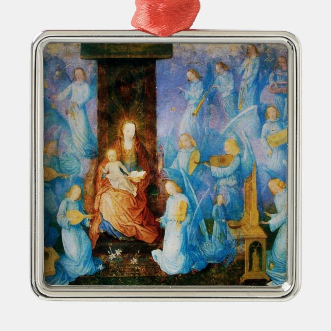 VIRGIN WITH CHILD -CONCERT OF ANGELS,Blue Sapphire Metal Ornament (Front)