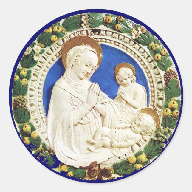 VIRGIN WITH CHILD,Floral Christmas Crown Classic Round Sticker (Front)