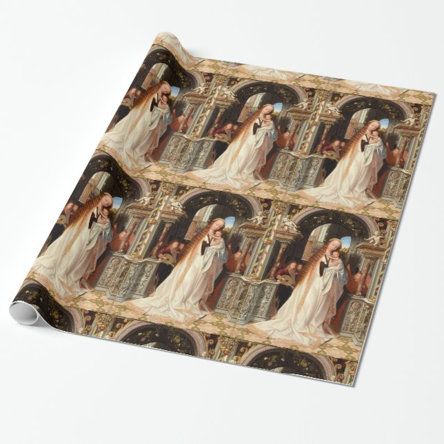 VIRGIN WITH CHILD ,MUSICAL ANGELS CHRISTMAS WRAPPING PAPER (Unrolled)