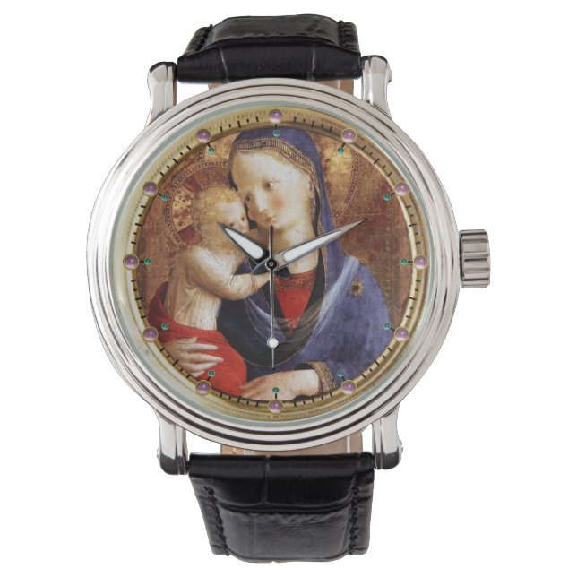 VIRGIN WITH CHILD / PINK AMETHYST GEMS WATCH (Front)