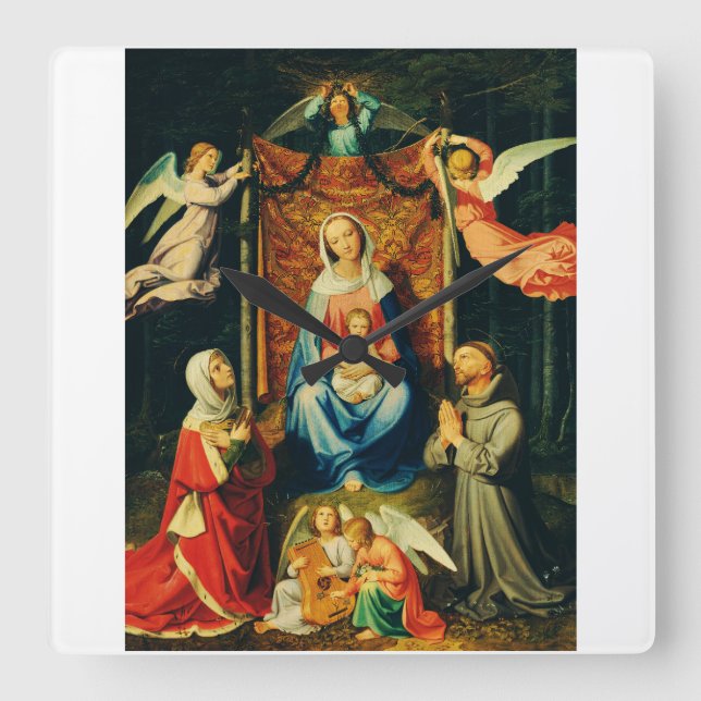 Virgin with Child, St. Adelheid and St. Francis Square Wall Clock (Front)