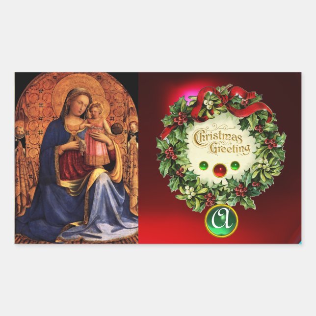 VIRGIN WITH CHILDAND SAINTS MONOGRAM Green Emerald Sticker (Front)