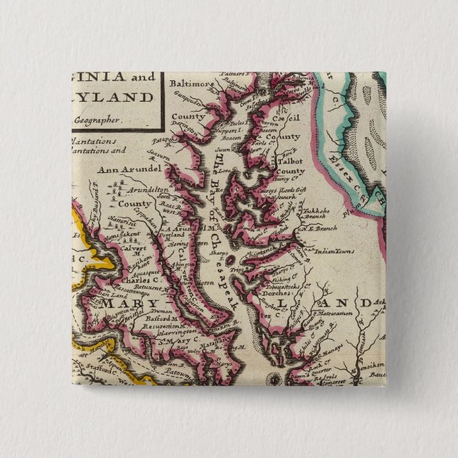 Virginia and Maryland 2 Inch Square Button (Front)