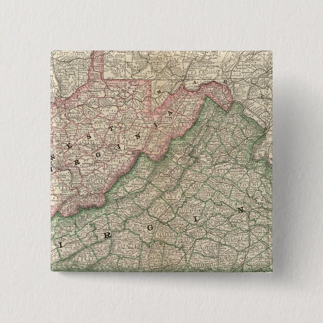 Virginia and West Virginia 2 Inch Square Button (Front)