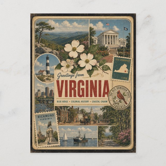 Virginia Authentic Vintage Style Postcard (Front)