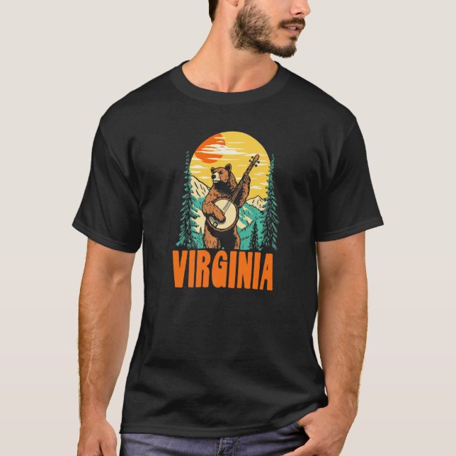 Virginia Banjo Picking Bear Outdoor & Music T-Shirt (Front)