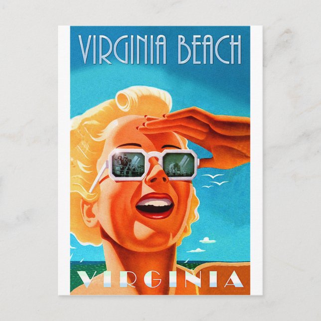 Virginia beach, blonde sunglasses woman, vintage postcard (Front)