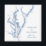 Virginia Beach Destination Wedding Favour Magnet<br><div class="desc">Quick and Easy ordering! These Virginia Beach,  VA map magnets make great Virginia wedding favours to include in your VA Beach destination wedding welcome bags. Move the heart by clicking "Edit Using design tool" under "Personalize". Featuring a map of Chesapeake Bay with Artwork by Coastal Map Designs</div>