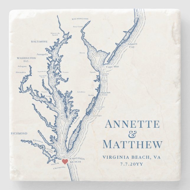 Virginia Beach Destination Wedding Favour Stone Coaster (Front)
