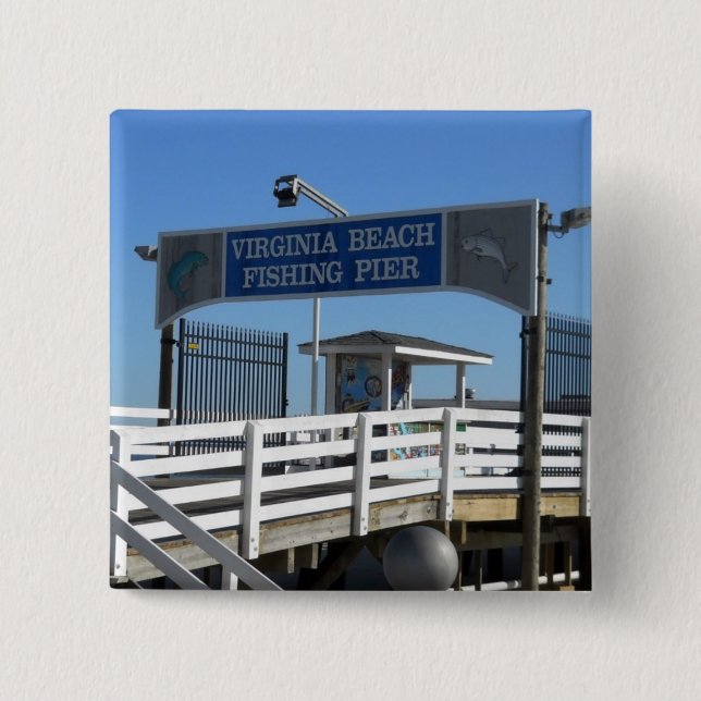 Virginia Beach Fishing Pier 2 Inch Square Button (Front)