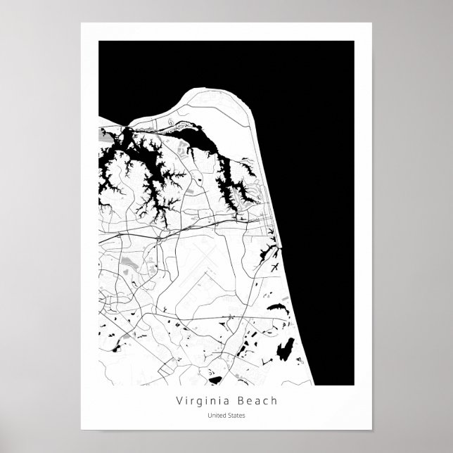 Virginia Beach Modern Minimal Abstract Simple Map Poster (Front)