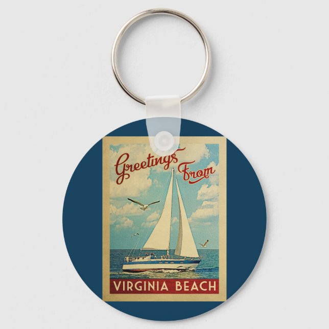Virginia Beach Sailboat Vintage Travel Virginia Keychain (Front)
