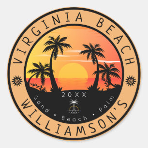 Virginia Beach USA Retro Sunset Souvenirs 80s Classic Round Sticker