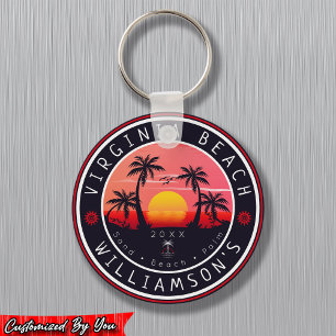 Virginia Beach USA Retro Sunset Souvenirs 80s Keychain