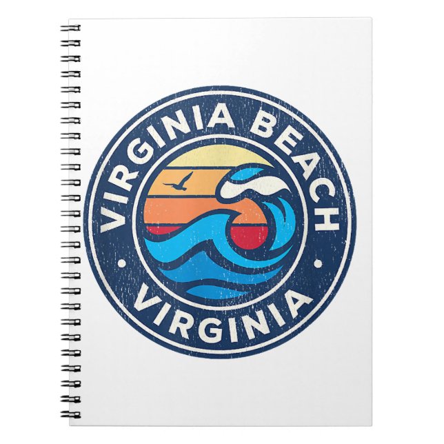 Virginia Beach Virginia VA Vintage Nautical Waves  Notebook (Front)