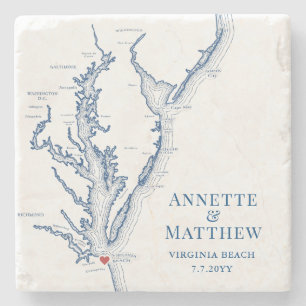 Virginia Beach Wedding Favour Chesapeake Bay Stone Coaster