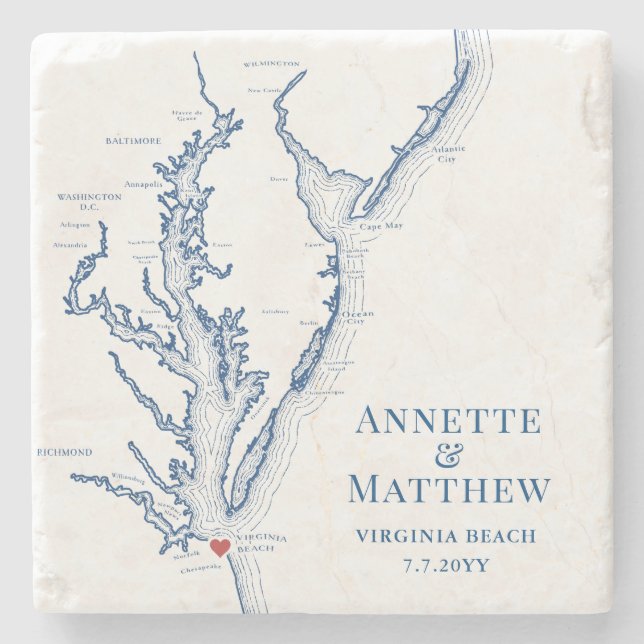 Virginia Beach Wedding Favour Chesapeake Bay  Stone Coaster (Front)