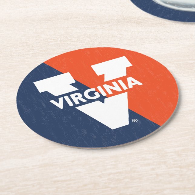 Virginia Cavaliers Color Block Distressed Round Paper Coaster (Angled)