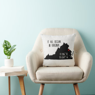 Virginia GPS Coordinates with Heart Throw Pillow
