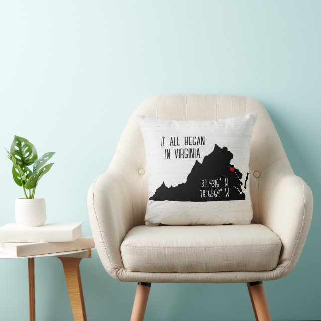 Virginia GPS Coordinates with Heart Throw Pillow (Chair)