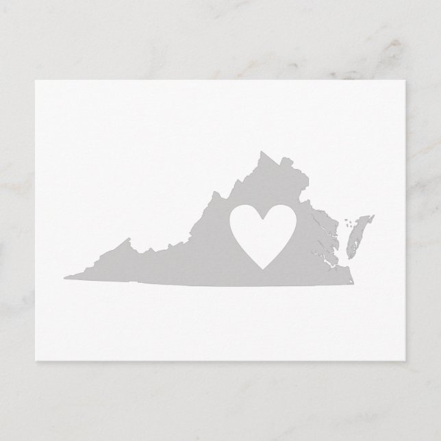 Virginia Grey State Map Shape with Heart Cutout Postcard (Front)