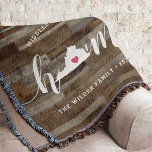 Virginia Home State Personalized Wood Look Throw Blanket<br><div class="desc">Show some home state pride with this cute rustic faux wood plank throw blanket featuring "home" in white calligraphy script lettering with a silhouette map of the state of Virginia standing in for the letter "O." A pink heart illustration inside the state map completes the design; you can change the...</div>