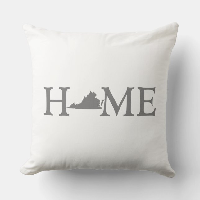 Virginia Home State Shaped Letter Grey Word Art Throw Pillow (Front)