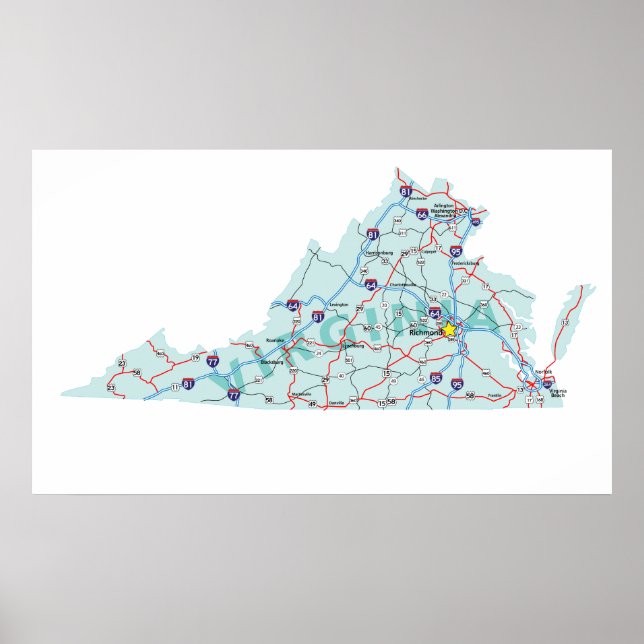 Virginia Interstate Map Print (Front)